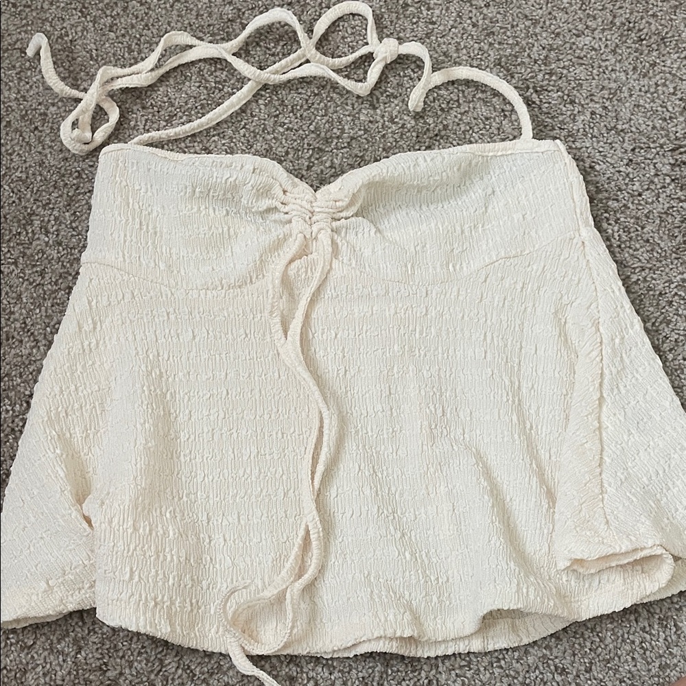 Cream Textured Strapless Top